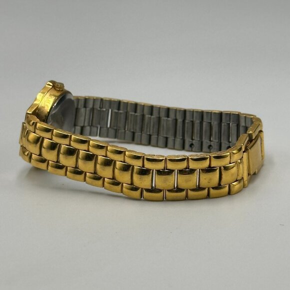3/$30 Vintage Gitano Watch Women Gold Tone Black Dial Diamond Accent  7" - Picture 8 of 14